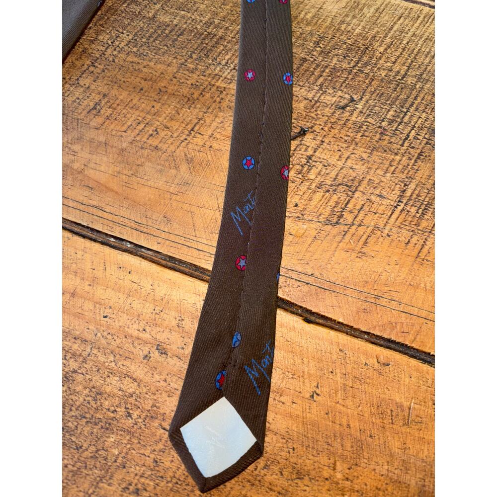 Mens Claude Montana Paris 100% Silk Brown‎ Star Design Tie - Picture 4 of 8